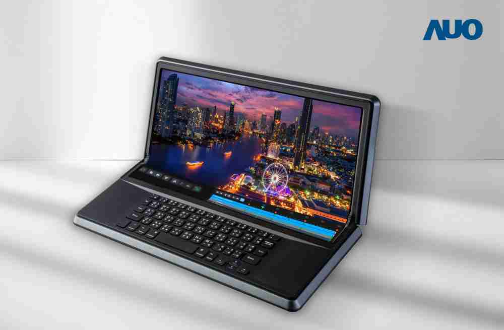 牛牛游戏14.6吋Micro LED折迭显示屏幕，，，，搭配半径4mm的弯折绞炼，，，以及高画素、、、高亮度、、高对比度的显示技术特点，，即便在大视角下仍保有绝佳色相与亮度